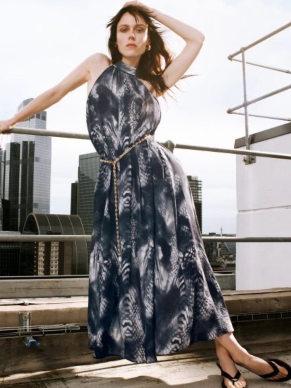 COS capsule Navy Tie-Dye Halter Maxi Dress (size 4, new)